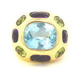 Ring multi-color, large dome 18k yg with amethyst, peridot, & blue topaz - Gaines Jewelers