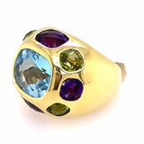 Ring multi-color, large dome 18k yg with amethyst, peridot, & blue topaz - Gaines Jewelers