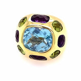 Ring multi-color, large dome 18k yg with amethyst, peridot, & blue topaz - Gaines Jewelers