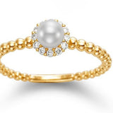 Ring pearl with diamond halo and bead shank - Gaines Jewelers
