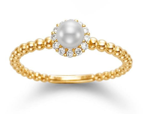 Ring pearl with diamond halo and bead shank - Gaines Jewelers
