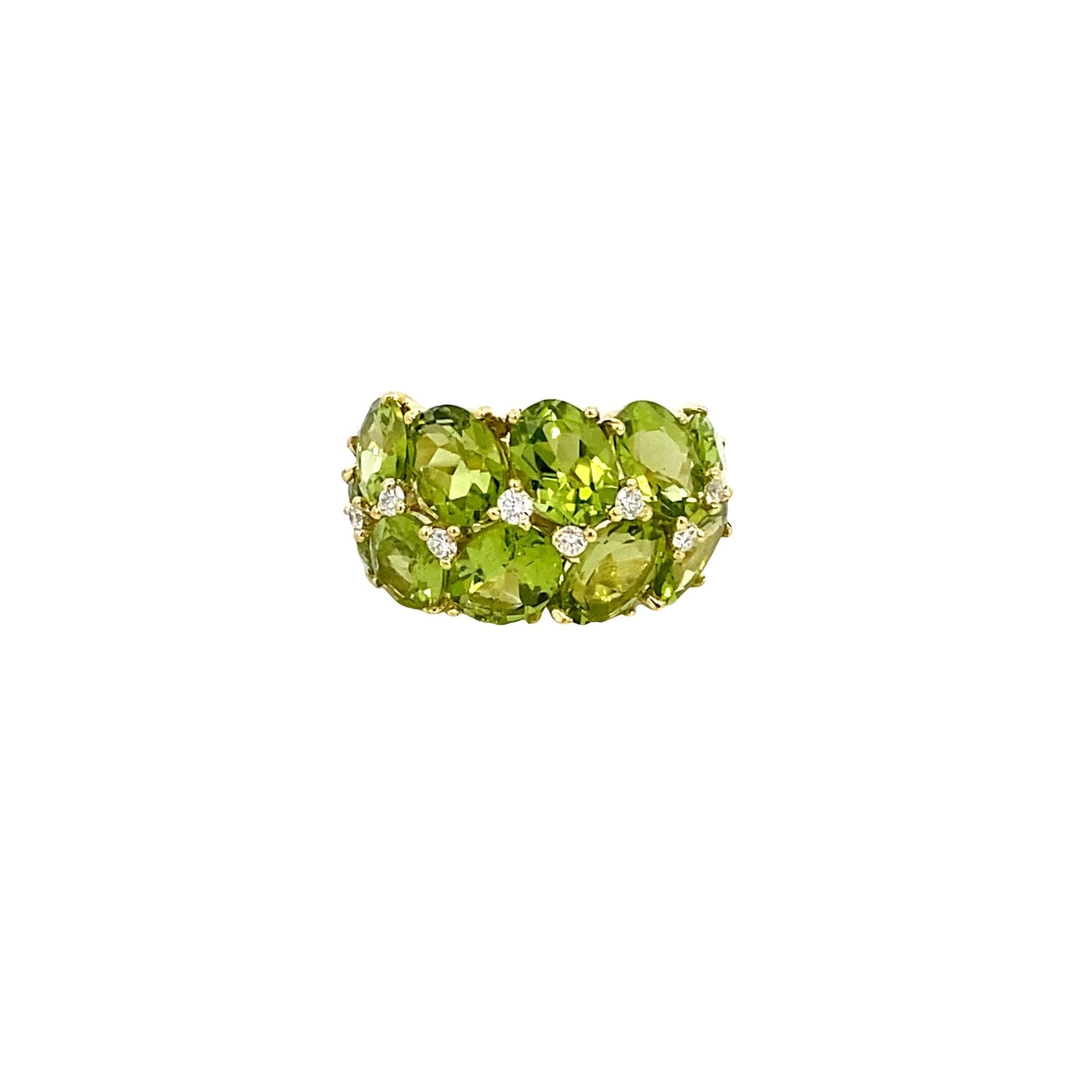 Ring peridot diamond dome 14kt yellow gold - Gaines Jewelers