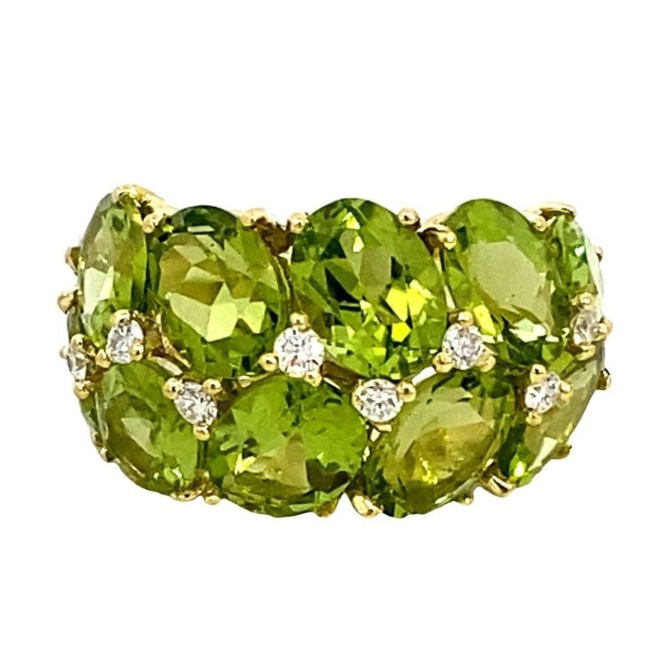 Ring peridot diamond dome 14kt yellow gold - Gaines Jewelers