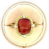 Ring pink tourmaline diamond shank 14kt yellow gold - Gaines Jewelers