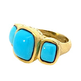 Ring turquoise 3 in bezels 14kt yellow gold - Gaines Jewelers