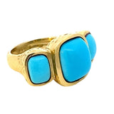 Ring turquoise 3 in bezels 14kt yellow gold - Gaines Jewelers