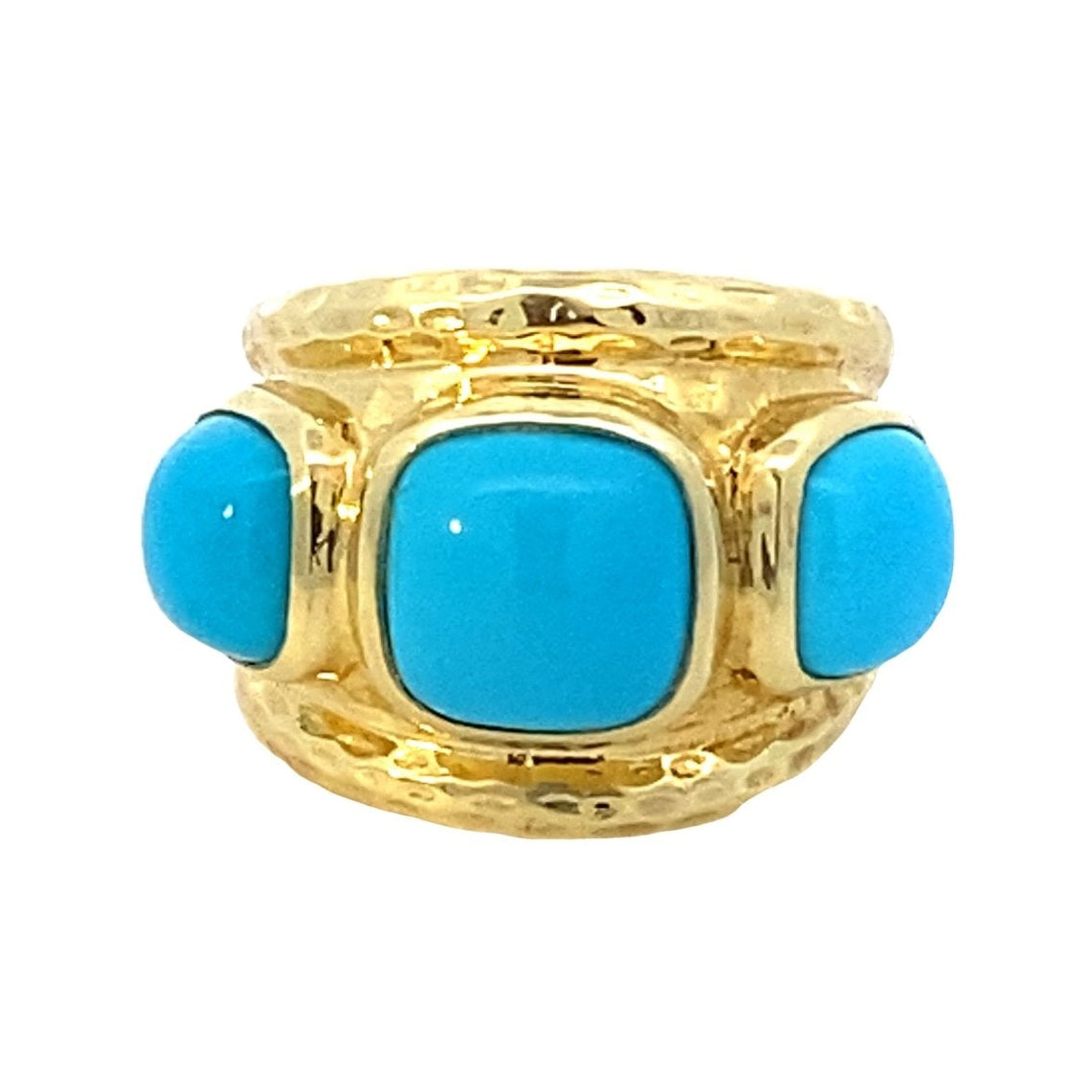Ring wide with 3 large turquoise 14kt yellow gold - Gaines Jewelers