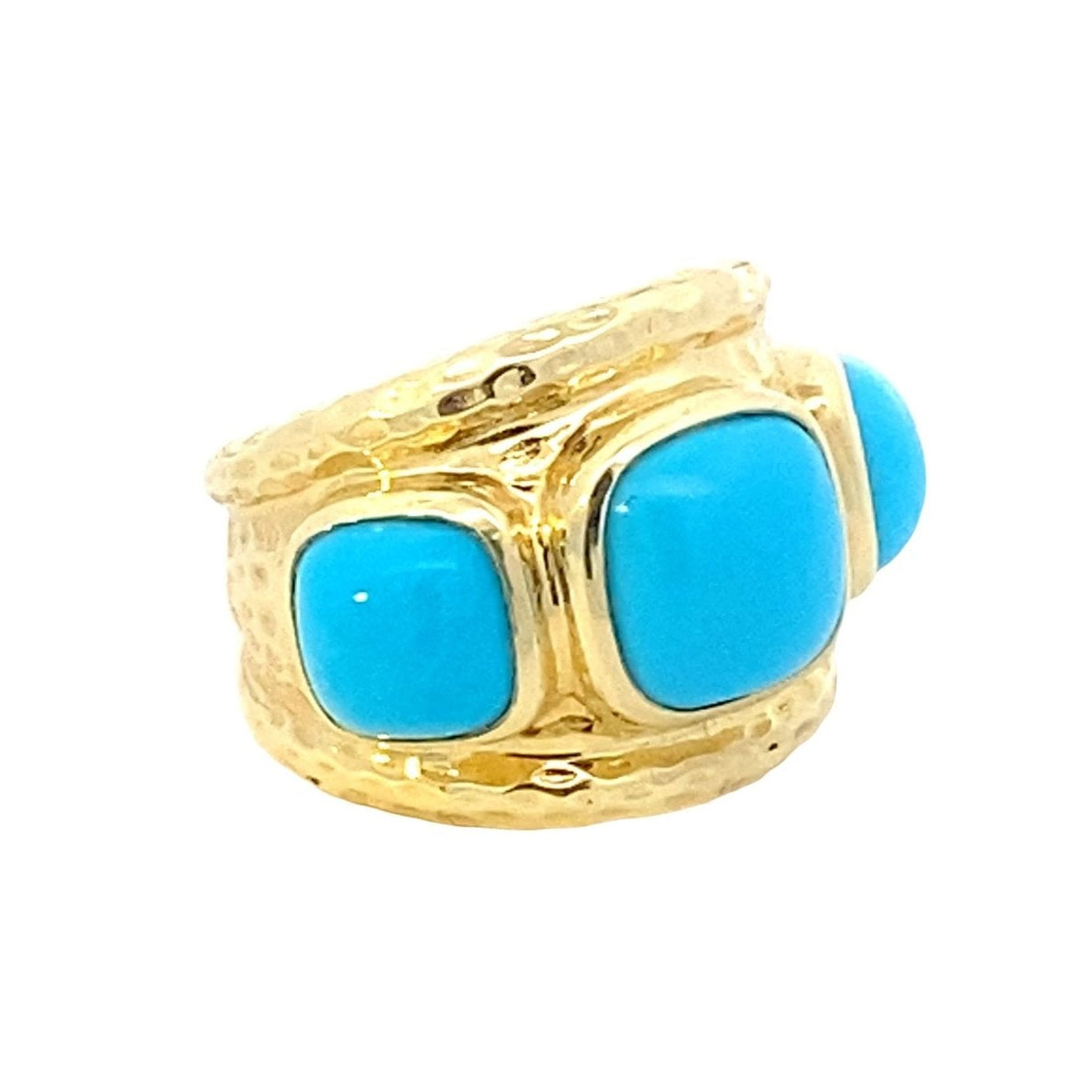 Ring wide with 3 large turquoise 14kt yellow gold - Gaines Jewelers