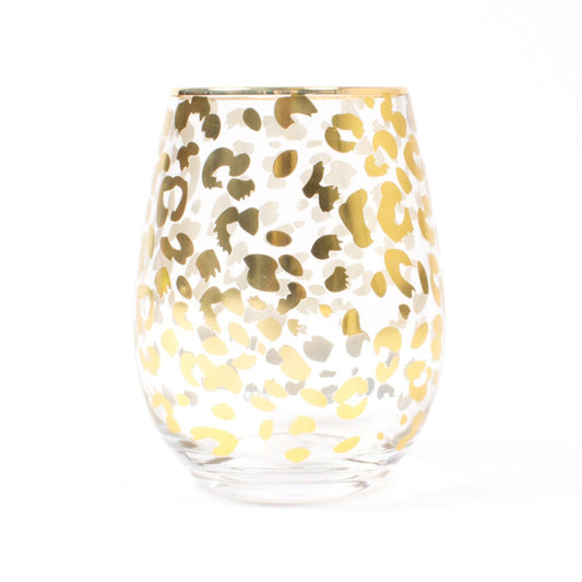 Stemless Wine Glass - Gold Leopard - Gaines Jewelers