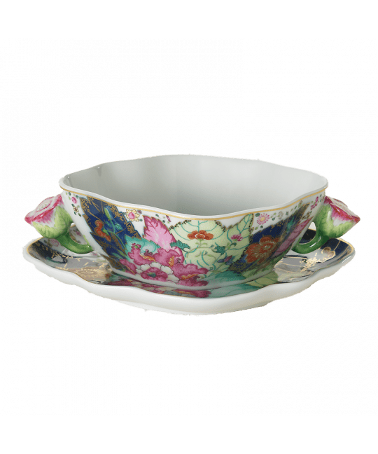 Tobacco Leaf Cream Soup & Saucer - Gaines Jewelers