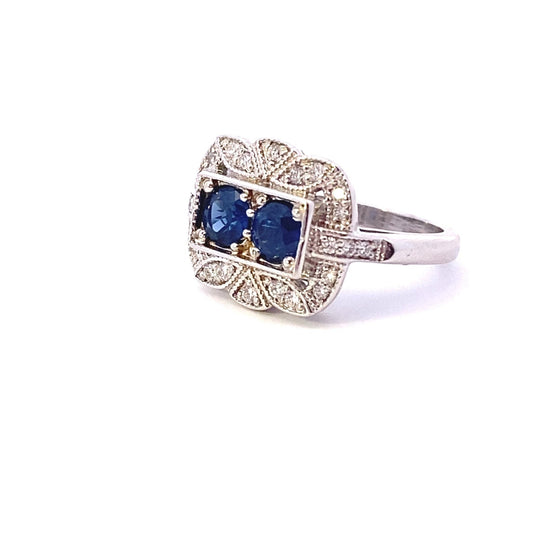 Two Stone Sapphire Mosaic and Diamond RIng - Gaines Jewelers
