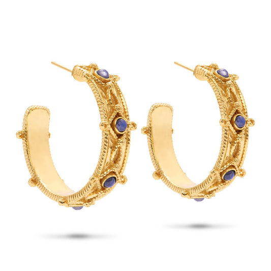 Victoria Hoop Earrings - Gold/Blue Labradorite - Gaines Jewelers