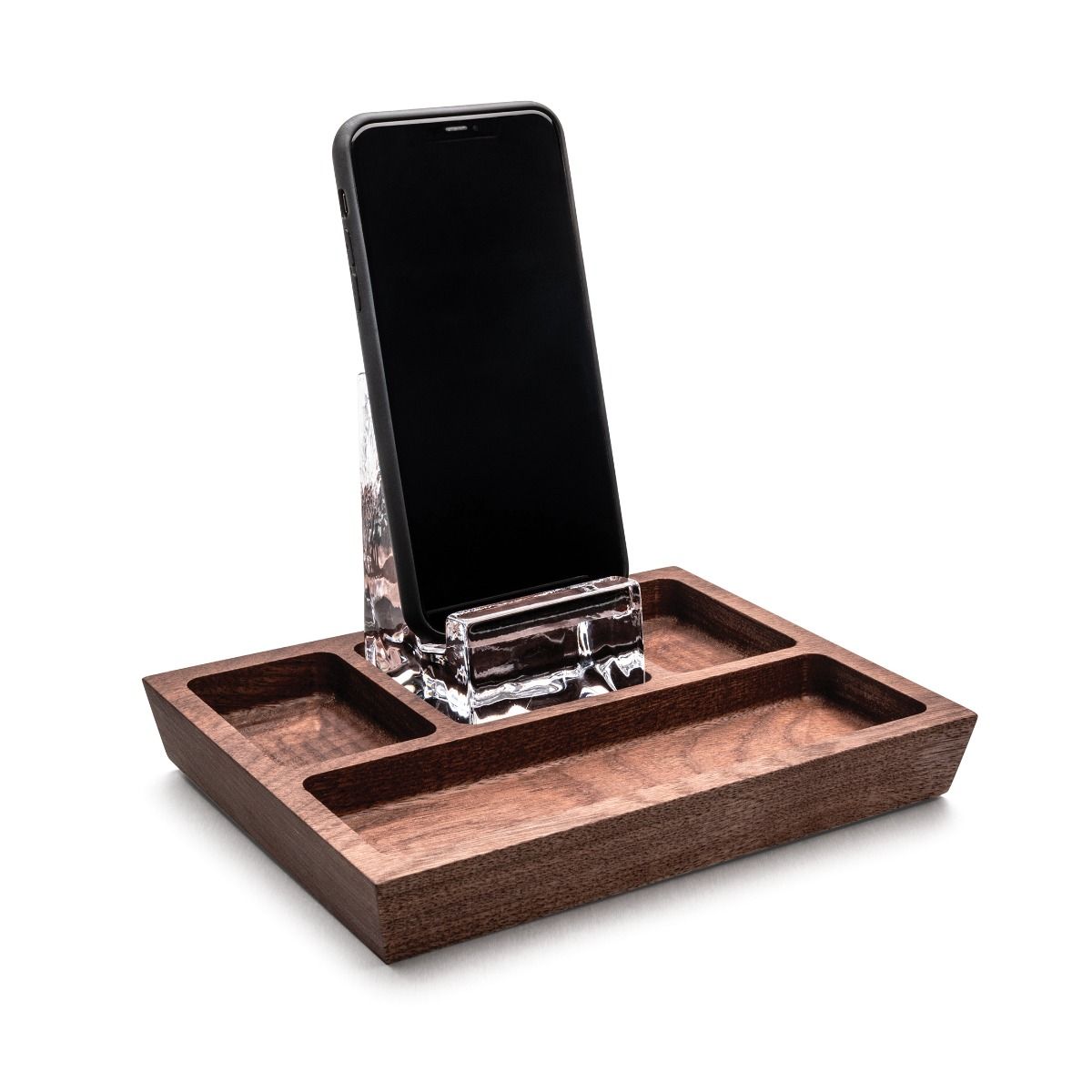Woodbury Phone Holder Walnut Caddy - Walnut - Simon Pearce - Gaines Jewelers