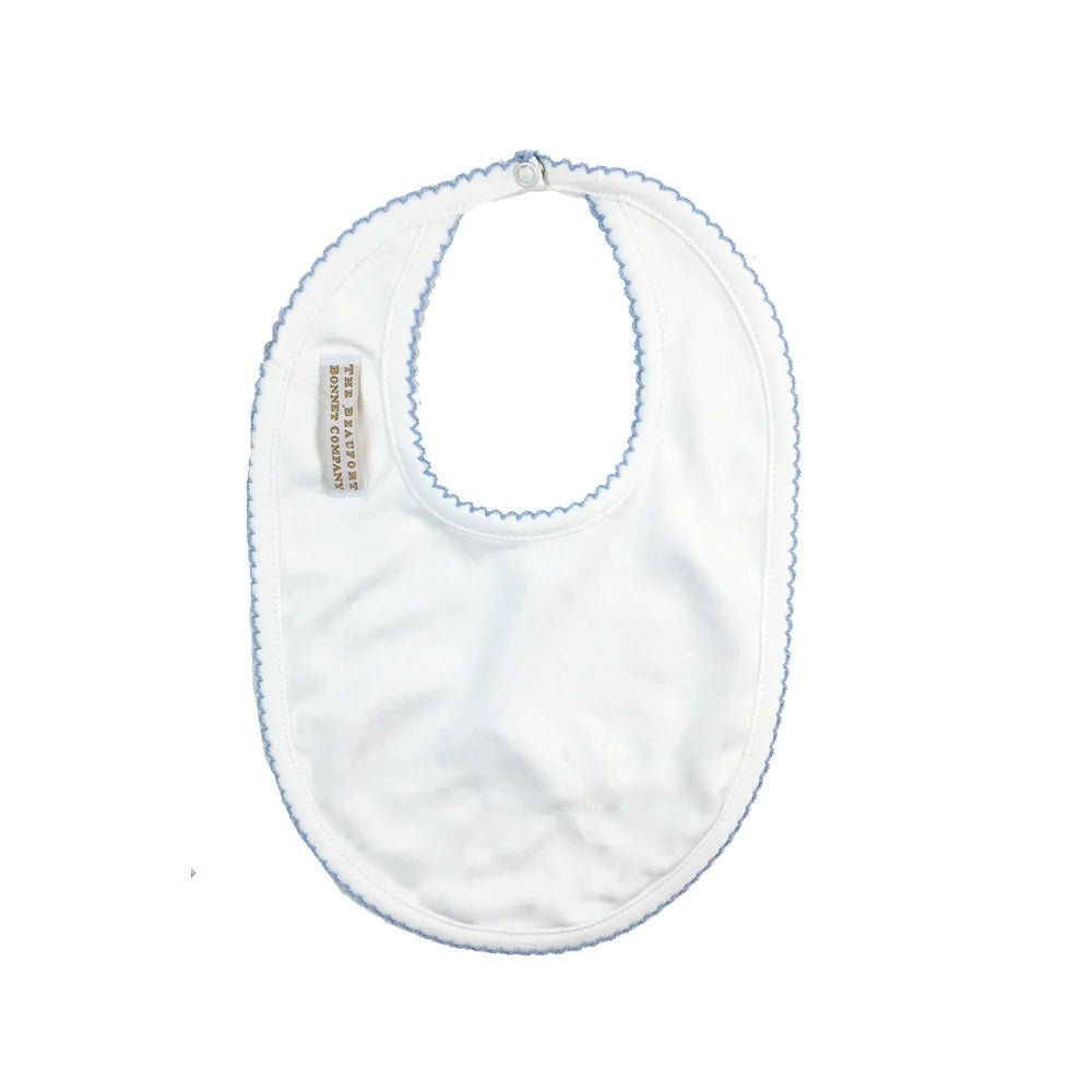 Worth Avenue White With Buckhead Blue Picot Trim - Bellyful Bib - Gaines Jewelers