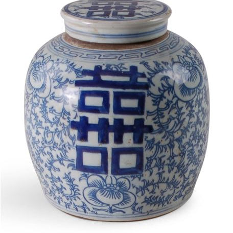 10" Blue and White Double Happiness Jar - Avala International - Gaines Jewelers