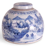 10" Foot - stomped Blue and White Canton Jar - Avala International - Gaines Jewelers