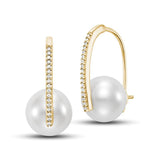 10.5-11.5mm Freshwater and Diamond 18k Yellow Gold Drop Hoop Earrings - Mastoloni - Gaines Jewelers