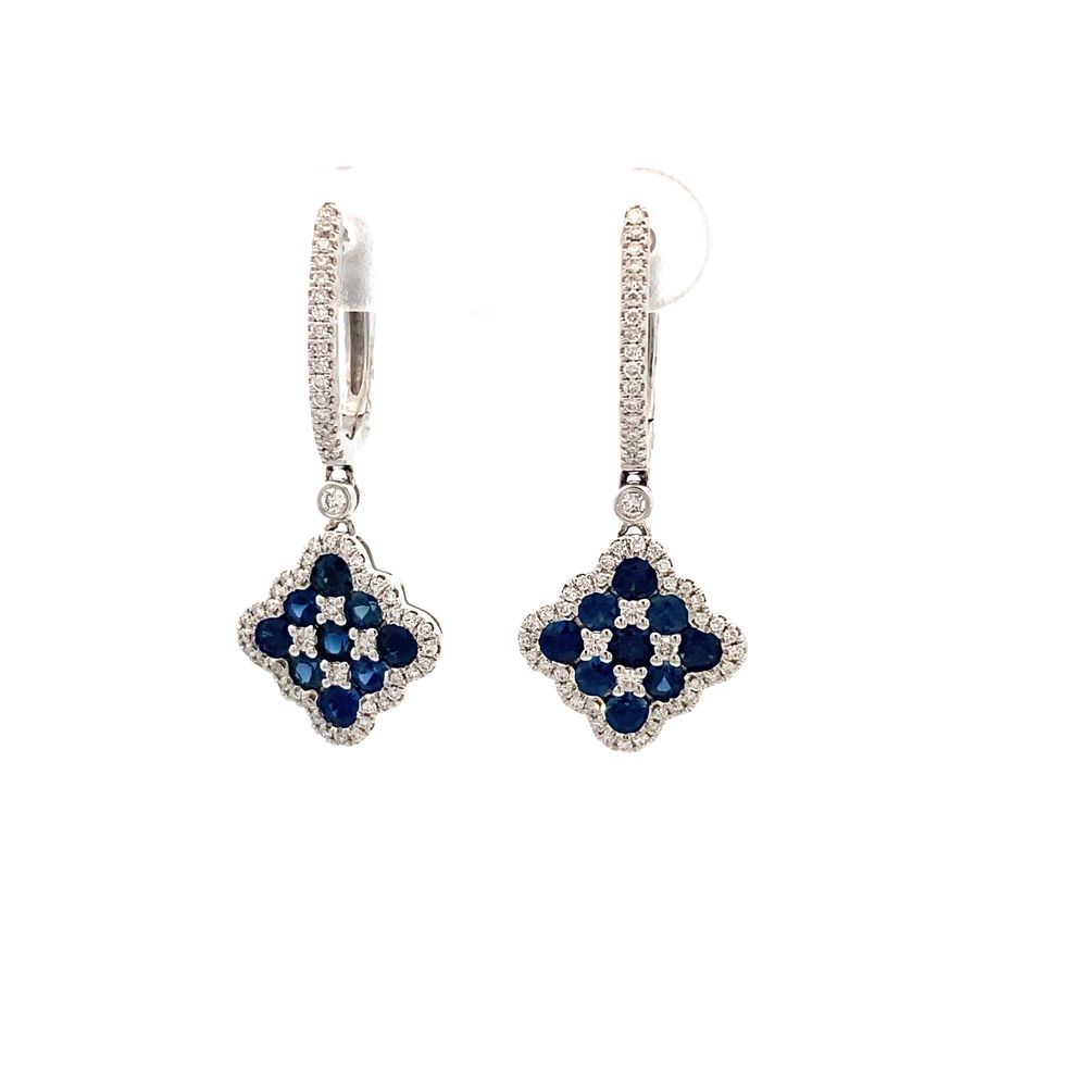 earrings sapphire diamond checkerboard drop 14kt white gold