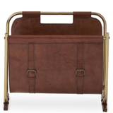 14.5 Inch Rust Leather Magazine Rack w/Brass Accents - K&K Interiors - Gaines Jewelers