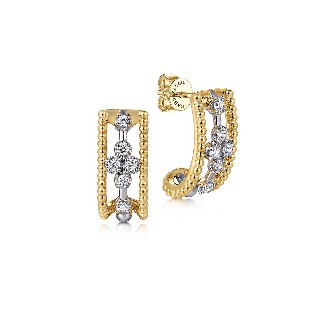 14K White and Yellow Gold Bujukan Diamond J Earrings - Gabriel & Co. - Gaines Jewelers
