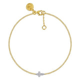 14K White and Yellow Gold Diamond Cross Bracelet by Gabriel & Co. - Gaines Jewelers