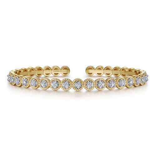 14K White and Yellow Gold Diamond Rope Bangle by Gabriel - Gaines Jewelers
