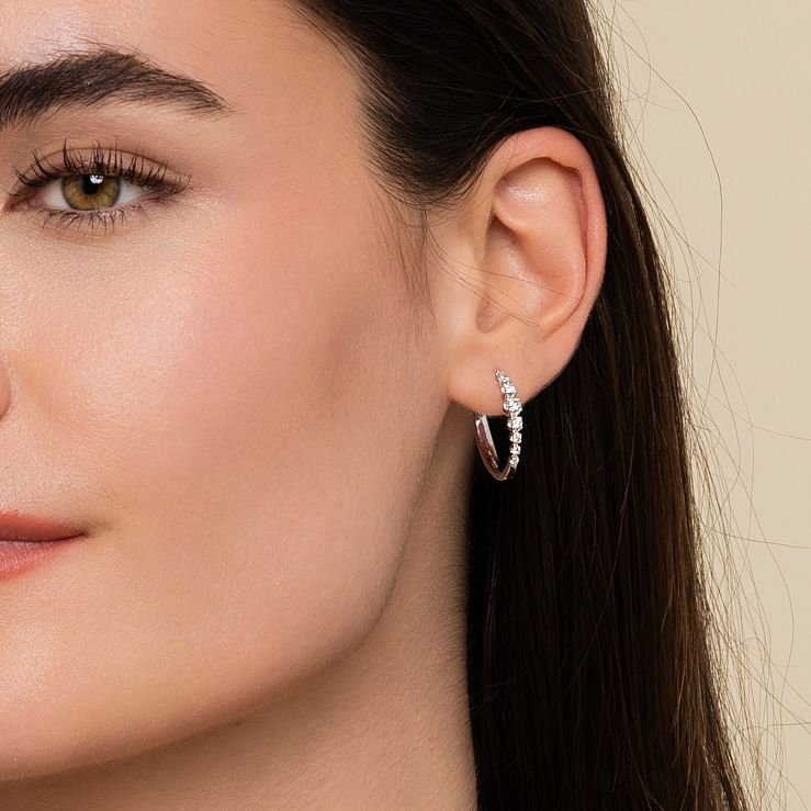 14K White Gold 20mm Buttercup Set Diamond Classic Oval Hoop Earrings - Gabriel & Co. - Gaines Jewelers