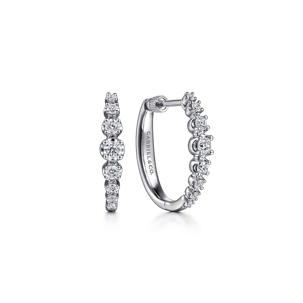 14K White Gold 20mm Buttercup Set Diamond Classic Oval Hoop Earrings - Gabriel & Co. - Gaines Jewelers