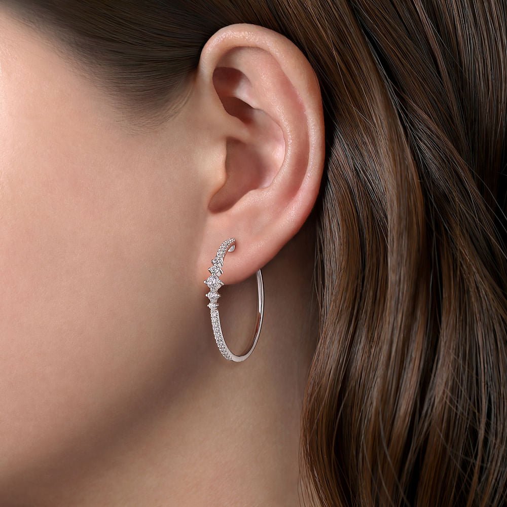 14K White Gold 30mm Diamond Classic Hoop Earrings - Gabriel & Co. - Gaines Jewelers