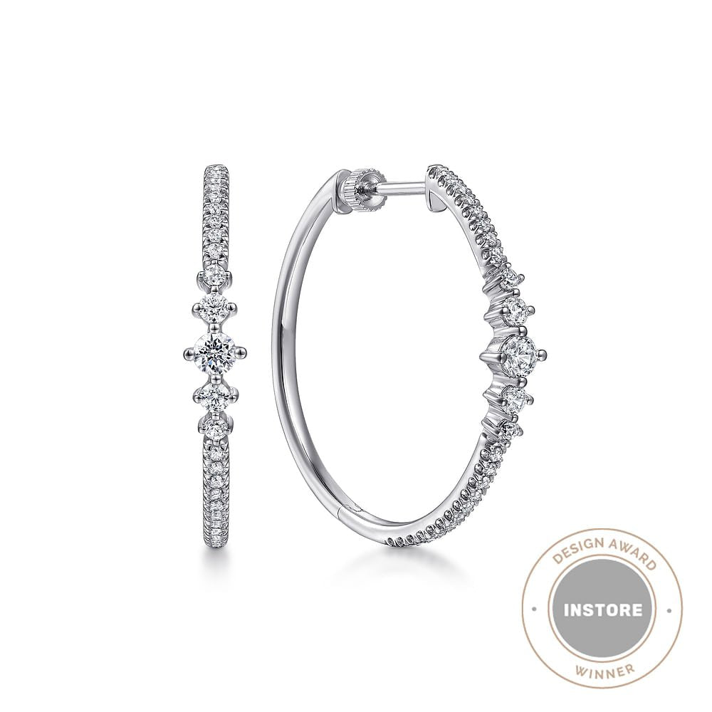 14K White Gold 30mm Diamond Classic Hoop Earrings - Gabriel & Co. - Gaines Jewelers