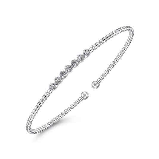 14K White Gold Bujukan Bead Cuff Bracelet with Cluster Diamond Stations - Gaines Jewelers