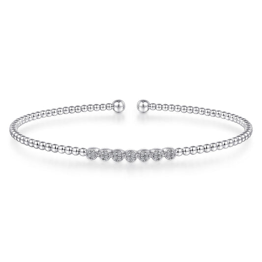 14K White Gold Bujukan Bead Cuff Bracelet with Cluster Diamond Stations - Gaines Jewelers