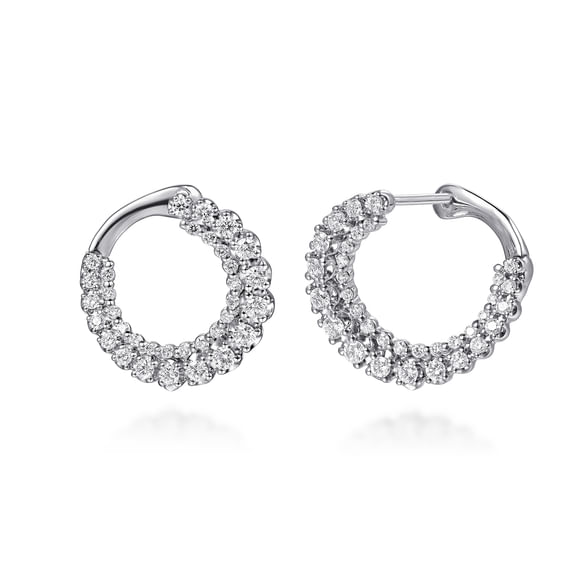 14K White Gold Diamond Bypass Hoop Earrings - Gabriel & Co. - Gaines Jewelers