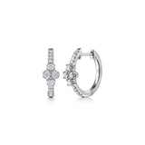 14K White Gold Diamond Clover Huggie Earrings - Gabriel & Co. - Gaines Jewelers