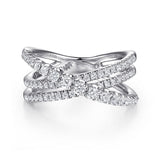 14K White Gold Diamond Criss Cross Ring - Gabriel & Co. - Gaines Jewelers