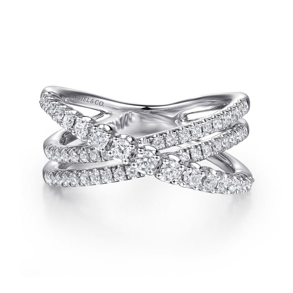 14K White Gold Diamond Criss Cross Ring - Gabriel & Co. - Gaines Jewelers