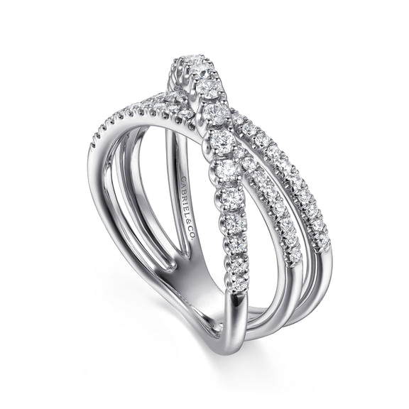14K White Gold Diamond Criss Cross Ring - Gabriel & Co. - Gaines Jewelers