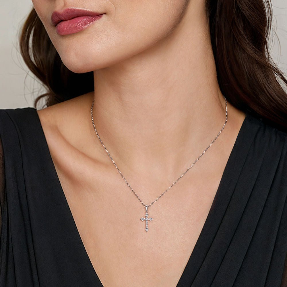 14K White Gold Diamond Cross Pendant Necklace - Gabriel & Co. - Gaines Jewelers