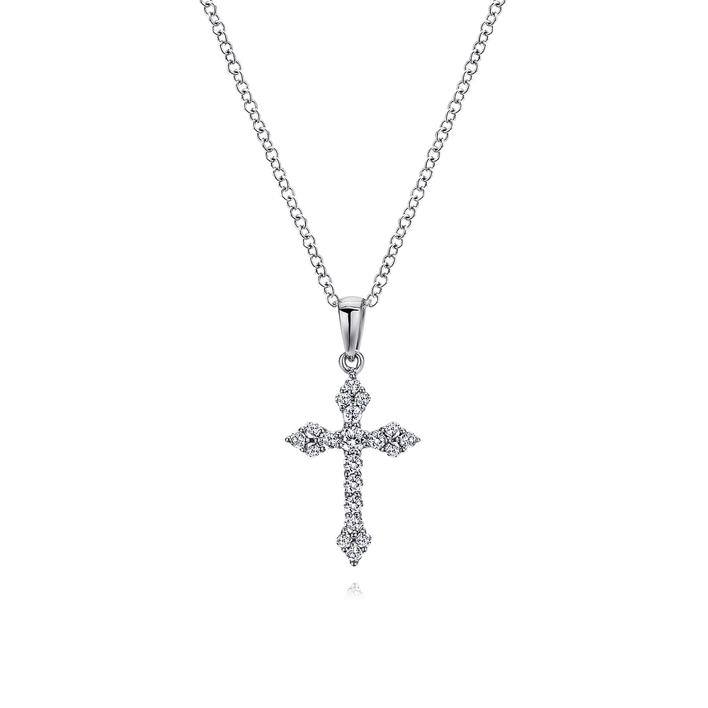 14K White Gold Diamond Cross Pendant Necklace - Gabriel & Co. - Gaines Jewelers