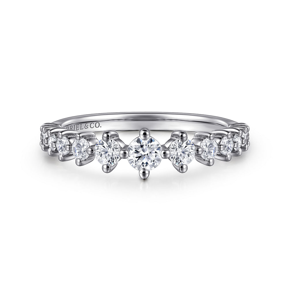14K White Gold Graduating Diamond Classic Ladies Ring - Gabriel & Co. - Gaines Jewelers