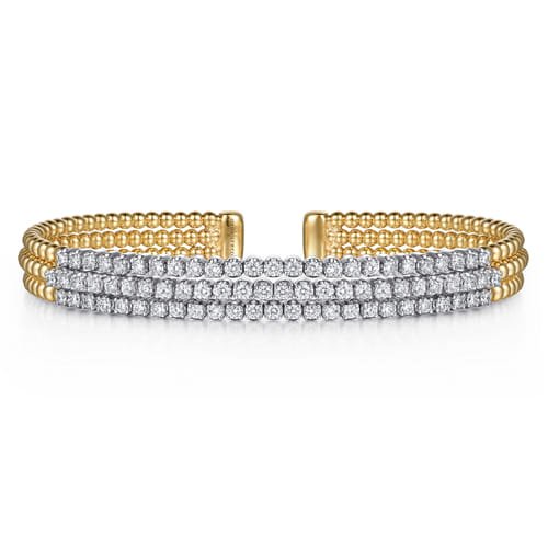 14K White & Yellow Bujukan and Diamond Multi Row Split Bangle Bracelet by Gabriel & Co. - Gaines Jewelers