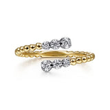 14K White & Yellow Gold Beaded Diamond Bypass Ring - Bujukan - Gabriel & Co. - Gaines Jewelers