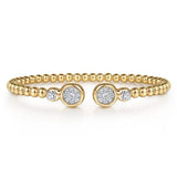 14K White & Yellow Gold Bujukan and Diamond Cluster Bezel Open Bangle Bracelet by Gabriel & Co. - Gaines Jewelers