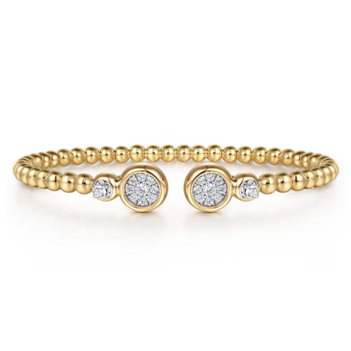 14K White & Yellow Gold Bujukan and Diamond Cluster Bezel Open Bangle Bracelet by Gabriel & Co. - Gaines Jewelers