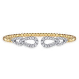 14K White & Yellow Gold Bujukan and Diamond Double Teardrop Open Bangle Bracelet by Gabriel & Co. - Gaines Jewelers