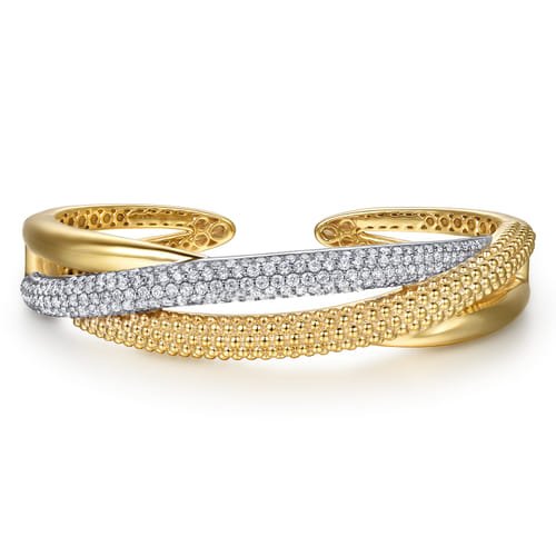 14K White & Yellow Gold Bujukan and Diamond Split Bangle Bracelet by Gabriel & Co. - Gaines Jewelers