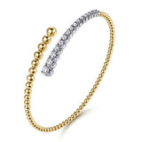 14K White & Yellow Gold Bujukan and Graduating Diamond Bypass Bangle Bracelet by Gabriel & Co. - Gaines Jewelers