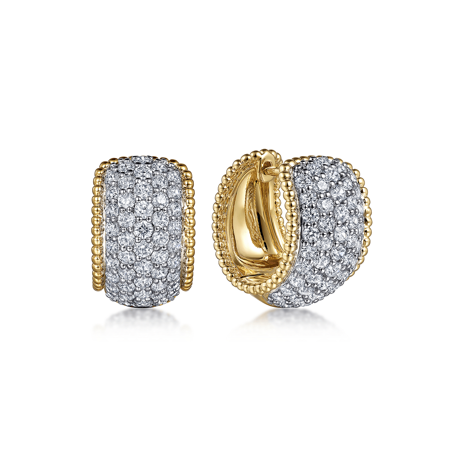 14K White - Yellow Gold Bujukan Huggie Pave Diamond Earrings - Gabriel & Co. - Gaines Jewelers
