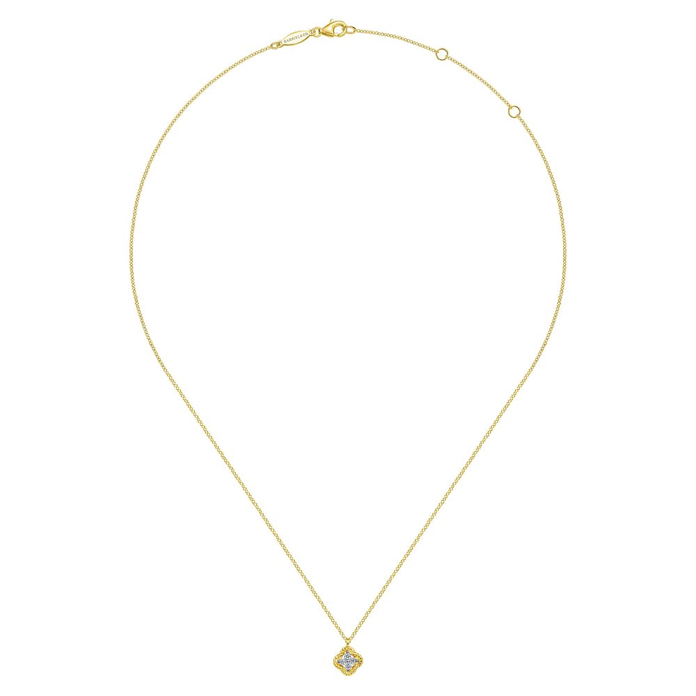 14K White - Yellow Gold Twisted Clover Diamond Pendant Necklace - Gabriel & Co. - Gaines Jewelers