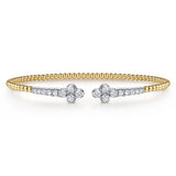 14K White/Yellow Gold Bujukan and Diamond Clover Open Bangle Bracelet - Gabriel & Co. - Gaines Jewelers